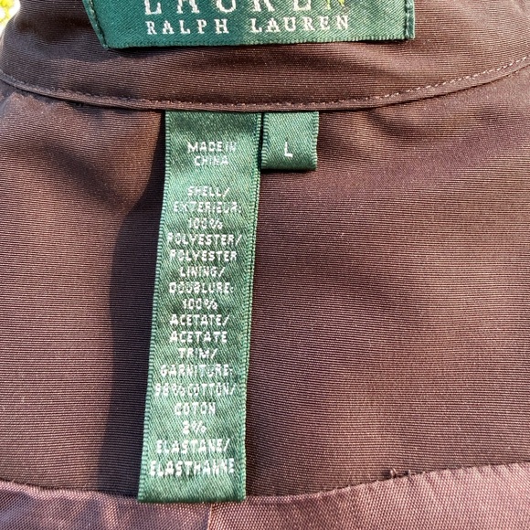 Belted Ralph Lauren Sz L Brown Polished Satiny Corduroy Trim Coat Jacket - Picture 11 of 12